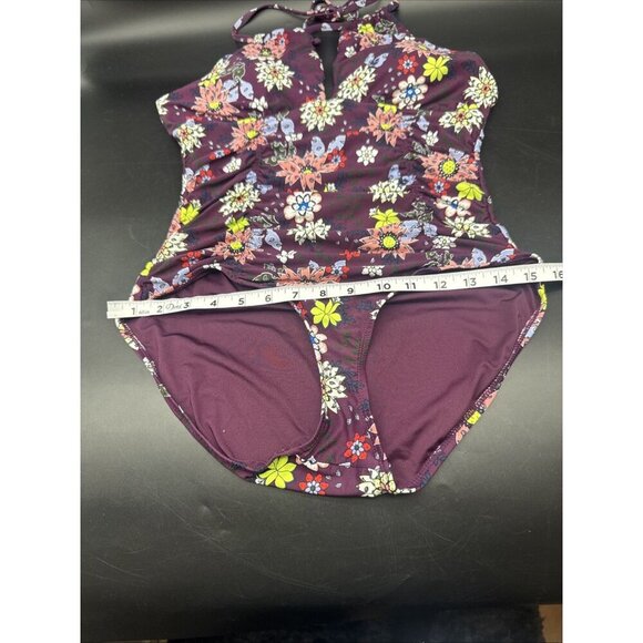 Anne Cole Women’s Purple Floral Merlot Plunge Ruched One Piece Swimsuit Sz 12 - Picture 6 of 11